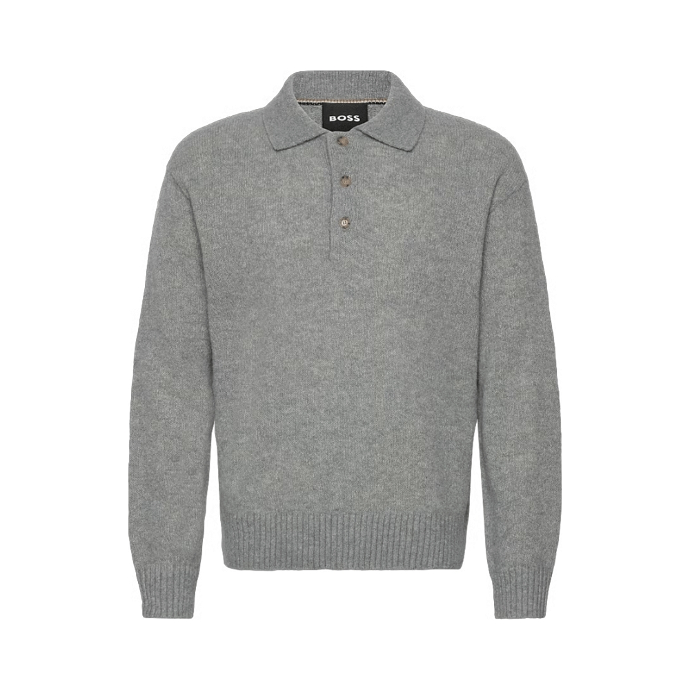 Hugo Boss C-Hadone Virgin-Wool Sweater with Polo Collar Grey