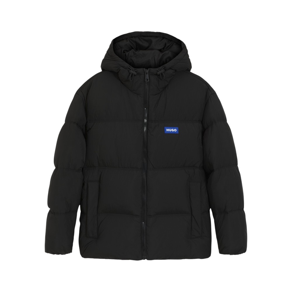 Hugo Boss Water-repellent Padded Jacket With Blue Logo Label Black