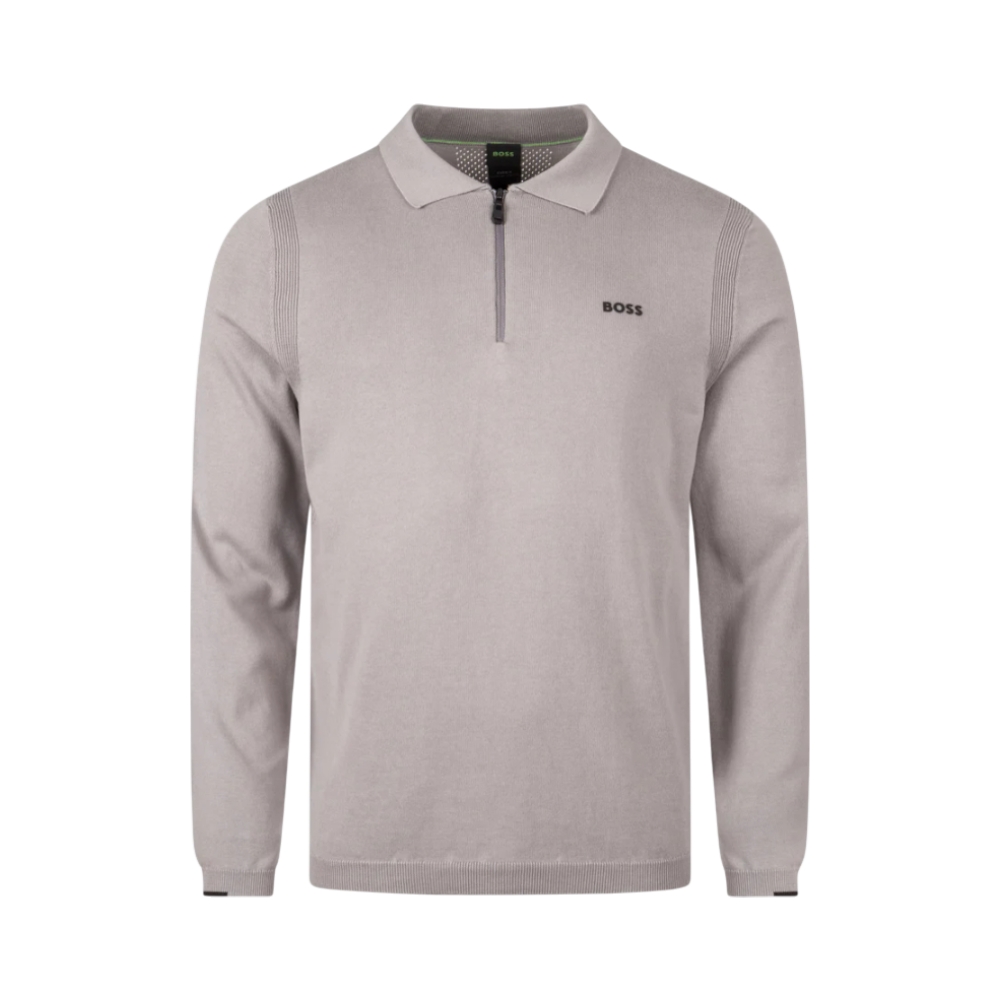 Hugo Boss KN_Ever-X Cotton Sweater With Polo Collar Regular-fit Grey