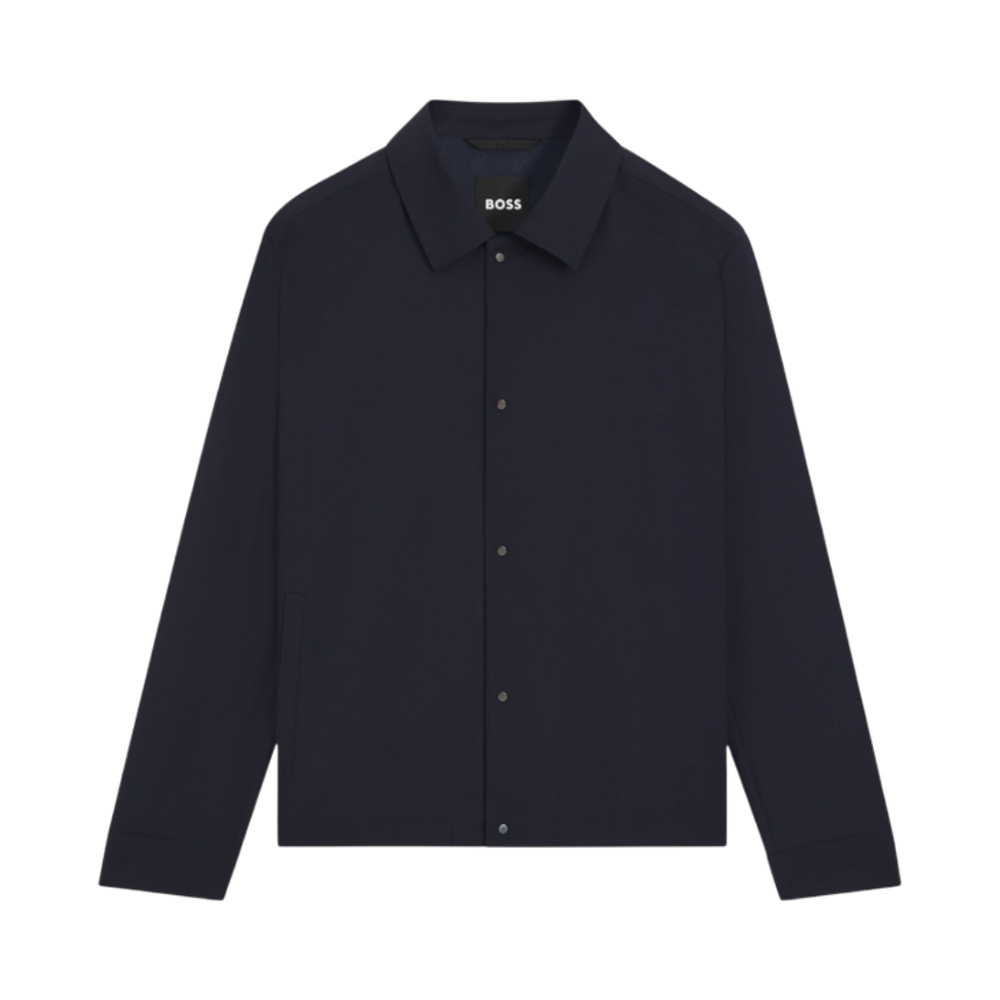 Hugo Boss P Carper Coach Relaxed-fit Overshirt In Stretch Wool Blend Dark Blue