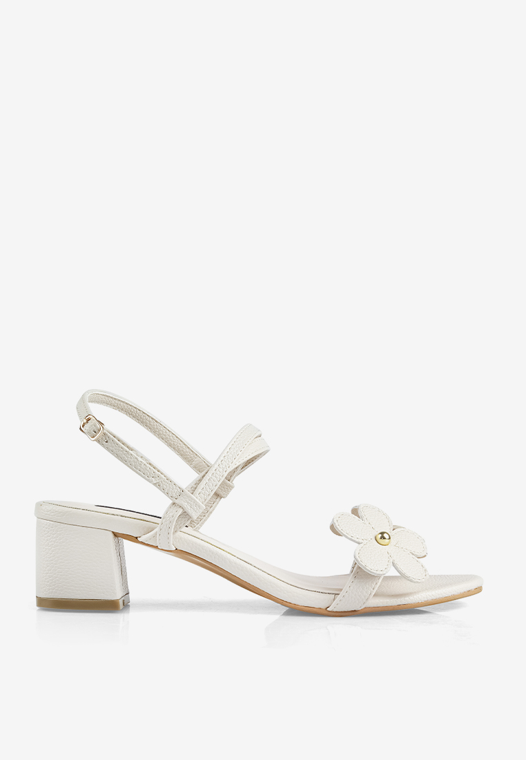 INPACA Daisy Block Heels Bunga Metalik Metallic Leather Hak Kotak High Heels Pesta