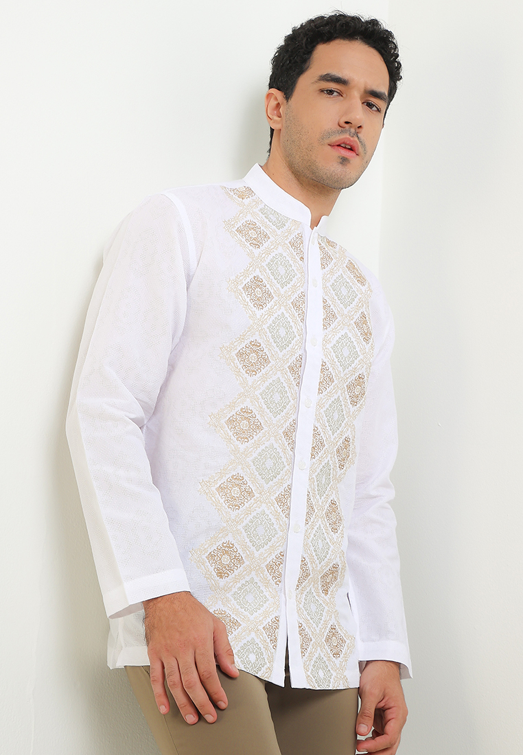 Intresse (Intresse X Sandiaga Uno Collection) Intresse Minang Gold White Long Sleeve Baju Koko