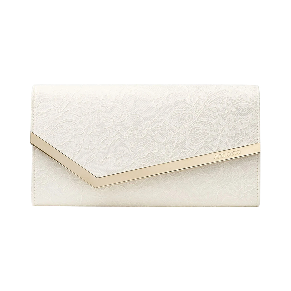 Jimmy Choo Emmie Lace Chain Linked Clutch Bag Ivory/Light Gold