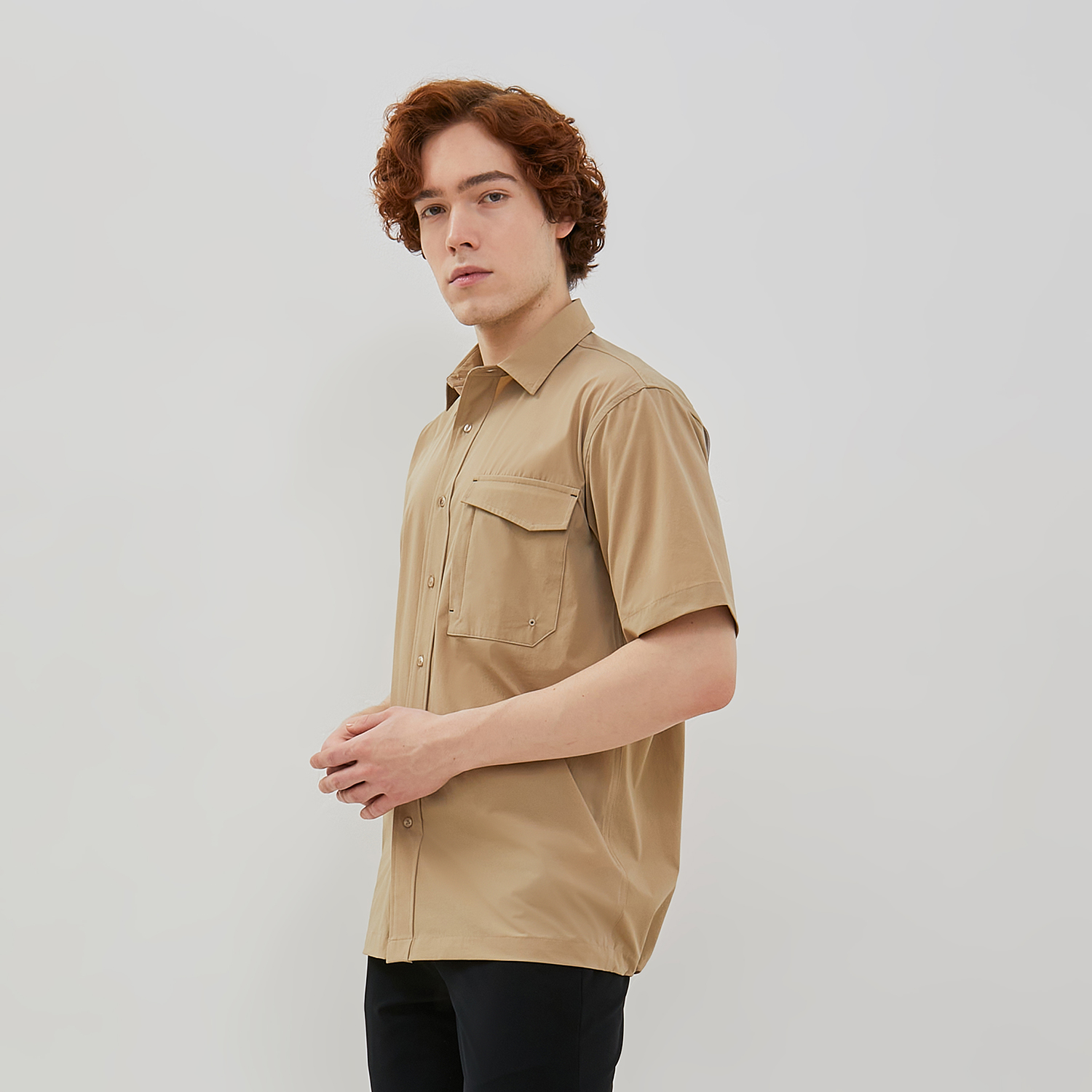 Jobb Marzo Kemeja Pria Lengan Pendek Regular Fit Khaki Colour Khaki