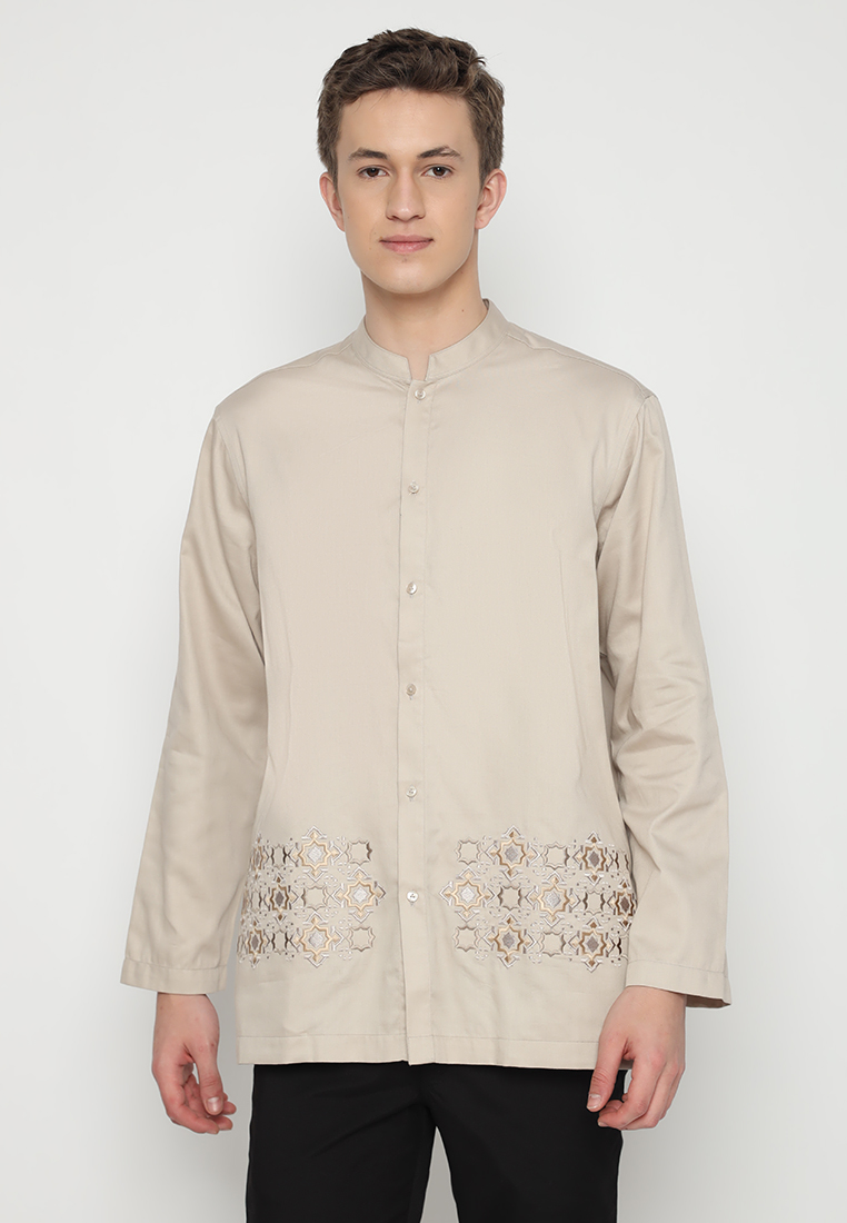 JOBB Hamza Baju Koko Pria Lengan Panjang Regular Fit Beige