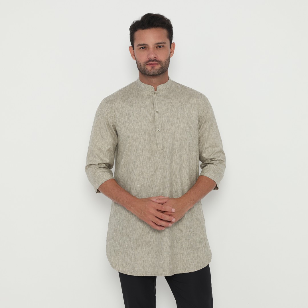 Jobb Khalil Baju Koko Pria Kurta Lengan Pendek Regular Fit Olive Warna Olive