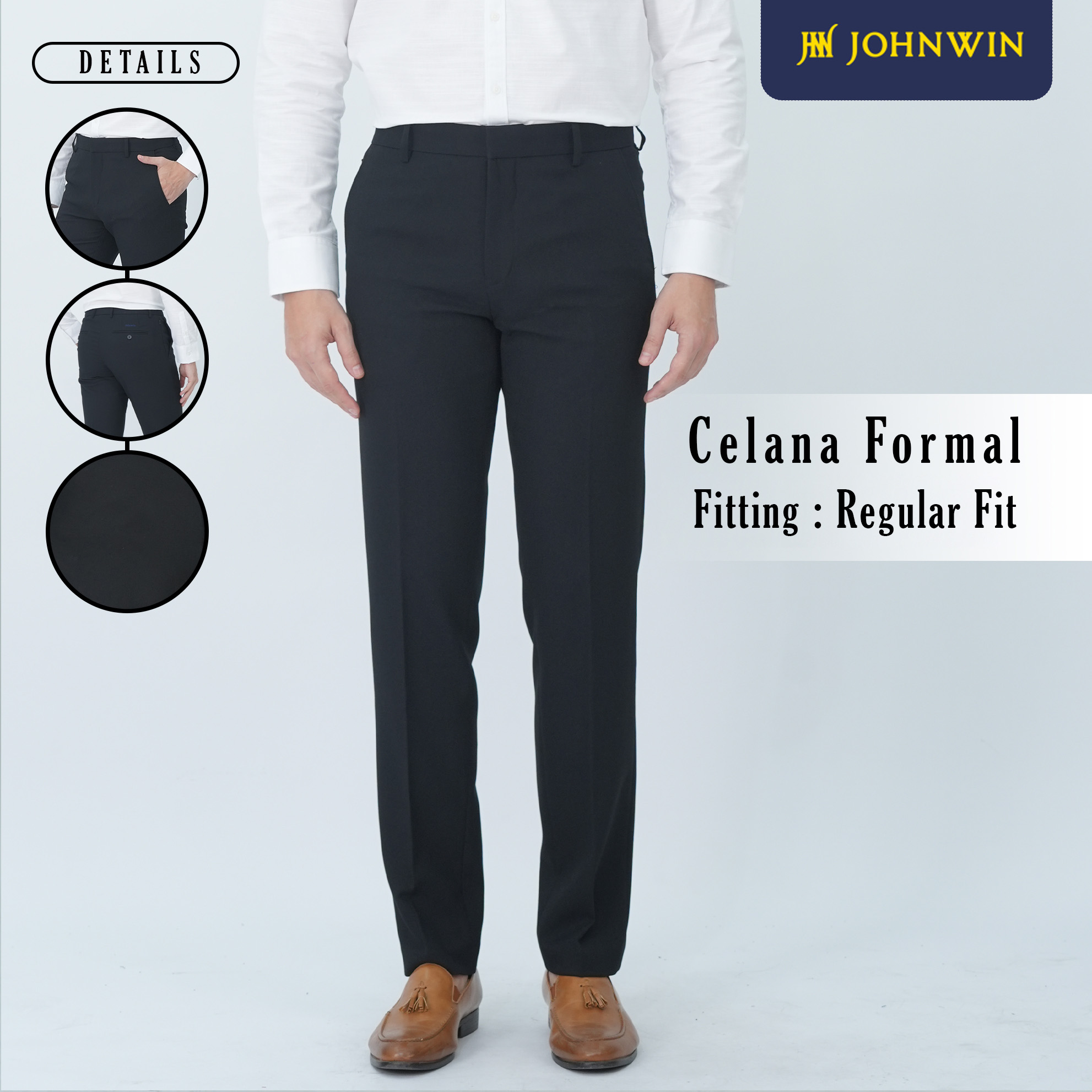 Johnwin - Gosen Pants - Celana Kerja - Celana Formal - Reguler Fit - Polyester - Hitam - F.992.008.1