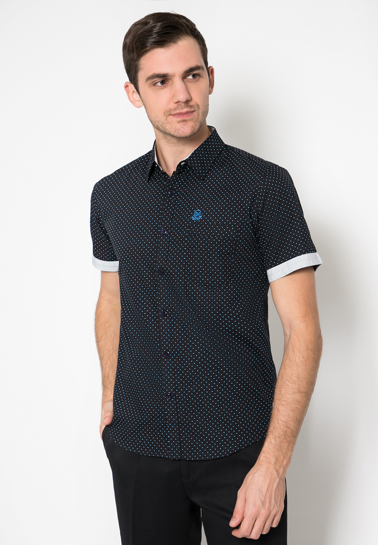 Johnwin - Kemeja Casual - Kemeja Pria - Kemeja Hitam - Kemeja Motif