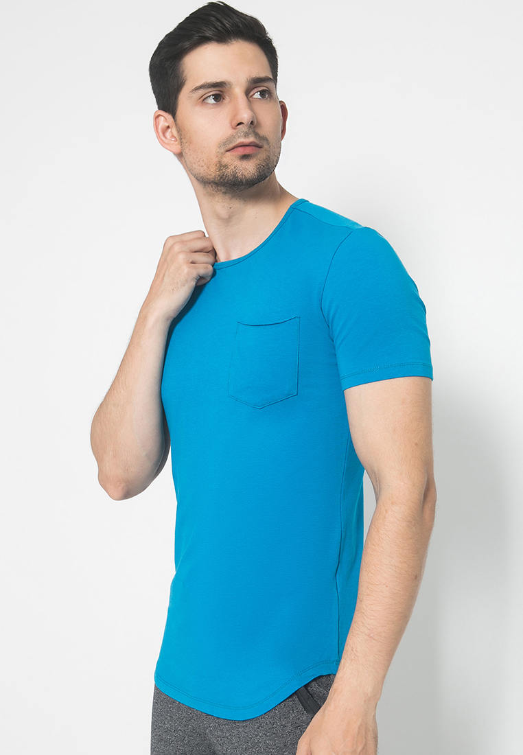 Johnwin - The One Tshirt - Longline Spandex - Roundneck Kantong - Blue