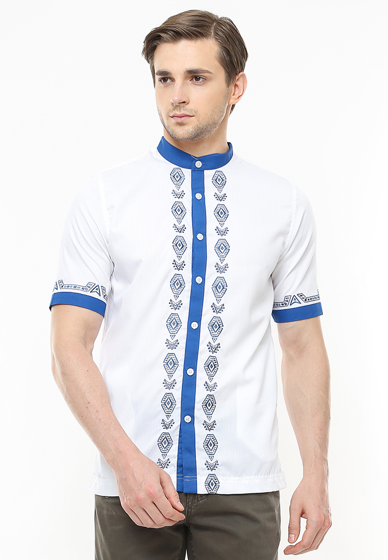 Johnwin - Baju Koko - Kemeja Koko - Salur - Bordir - Putih - Slim Fit - ASH.680.S458K.169.C-S/S