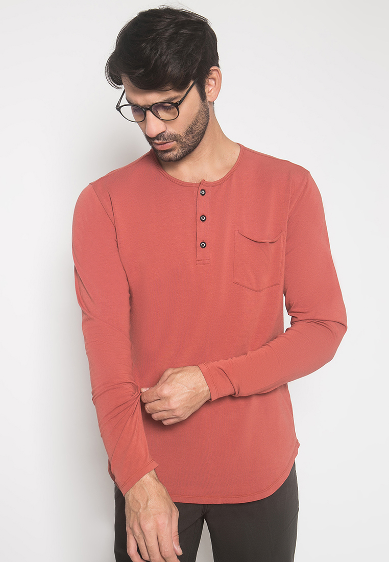 Johnwin - The One Tshirt - Longline Spandex - Plaket - Lengan Panjang - Bata