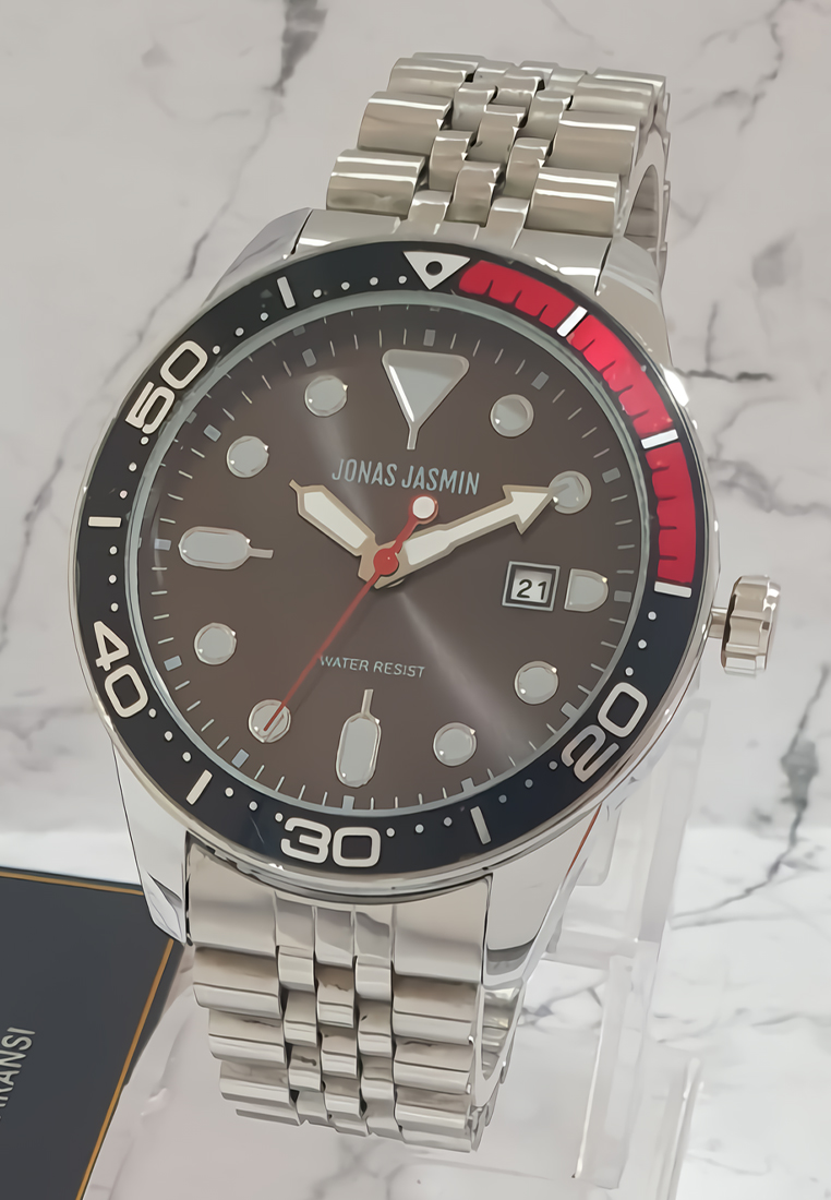Jonas Jasmin - Jam Tangan Analog Pria - Silver Black Stainless Steel - JJ5305M-SS4