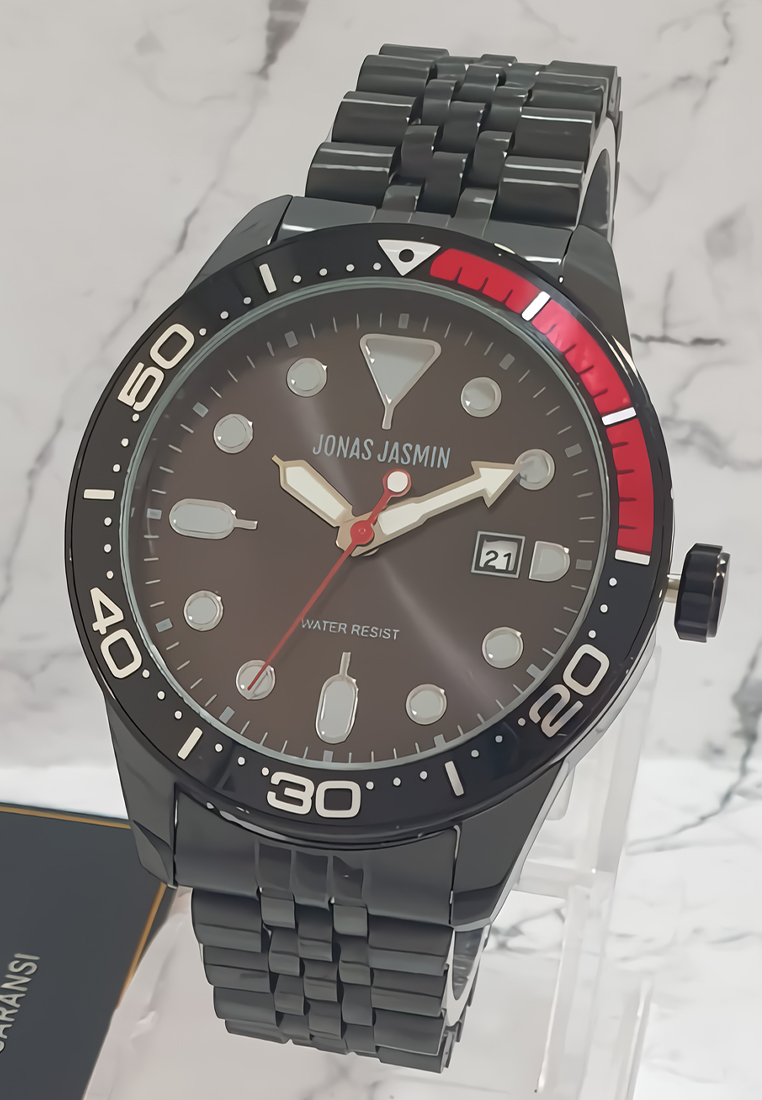 Jonas Jasmin - Jam Tangan Analog Pria - Black Red Stainless Steel - JJ5305M-BK4