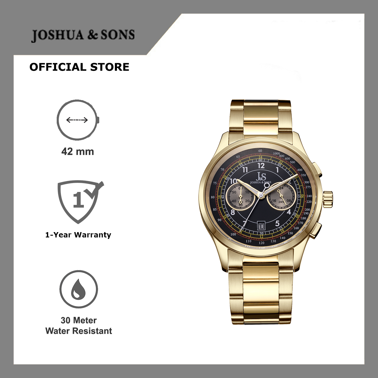 Joshua & Sons Joshua and Sons JS625-YG Gold Jam Tangan Pria Quartz Analog