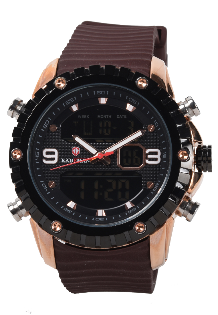 Kademan - Jam Tangan Pria - Rosegold - Brown Rubber Strap - K7003-B