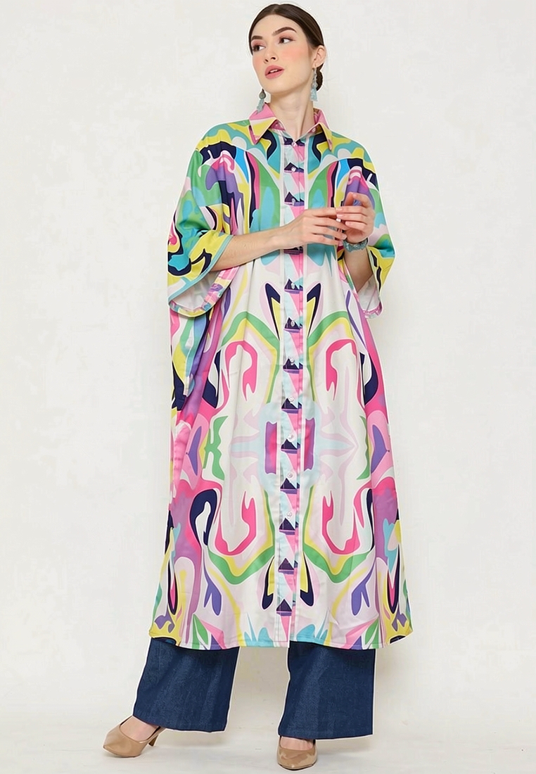 Kanzi by liza yahya Kanzi Collection Exclusive Multi Modern Abstract Button Kaftan