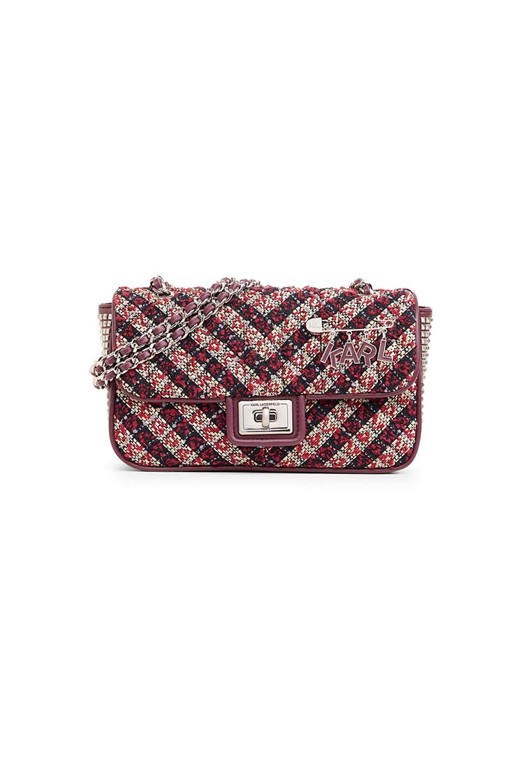 Karl Lagerfeld Agyness Boucle Shoulder Bag - Wine Navy