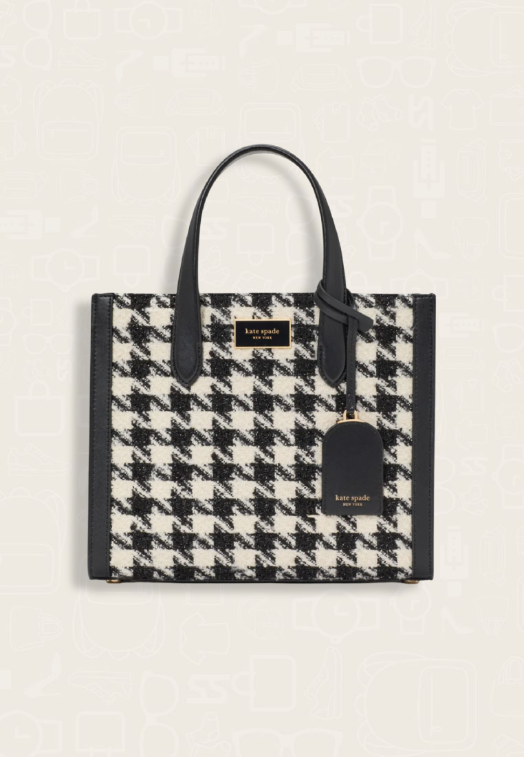 Kate Spade Manhattan Houndstooth Tweed Small Tote Black Multi