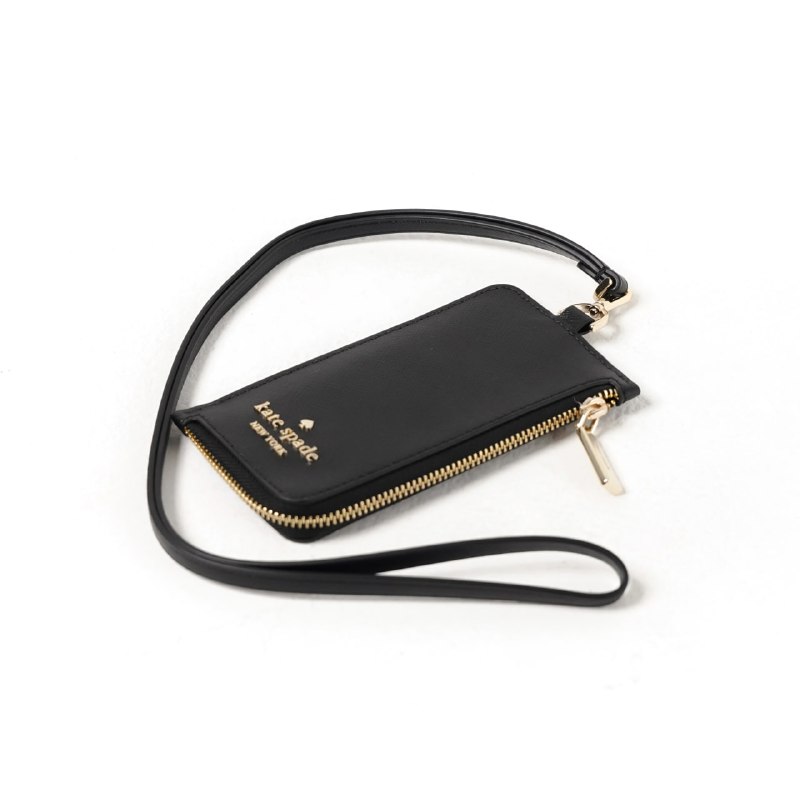 Kate Spade Lanyard KATE SPADE GHW LOGO BLACK ZIP CARD HOLDER LANYARD 100% ORIGINAL