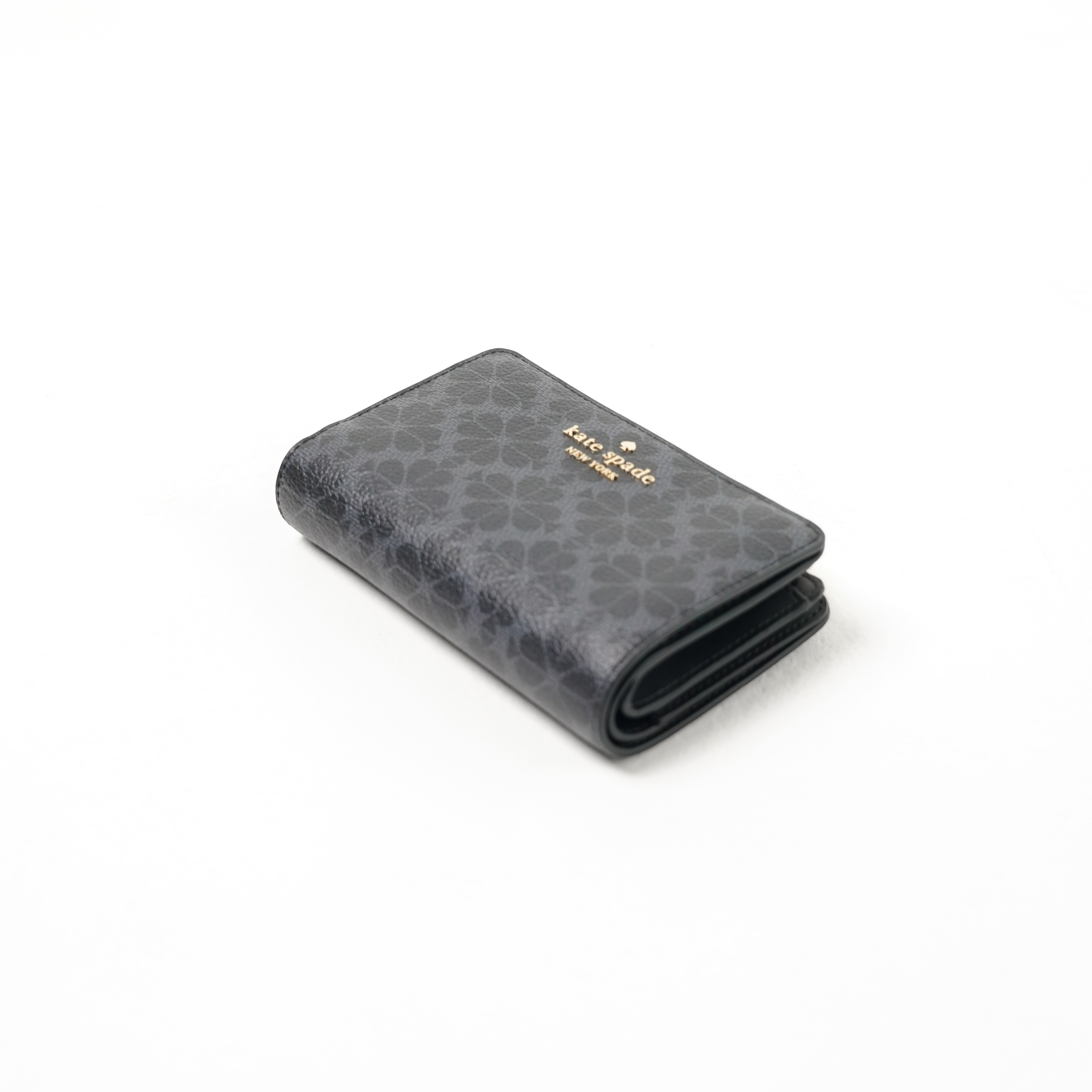 Kate Spade Dompet KATE SPADE JACQUARD MONOGRAM GREY BLACK MED FLAP BIFOLD WALLET 100% ORIGINAL