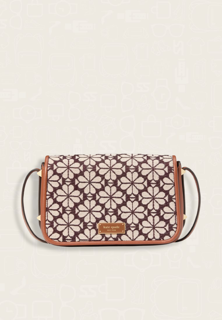 Kate Spade Spade Flower Jacquard Small Flap Crossbody Burgundy