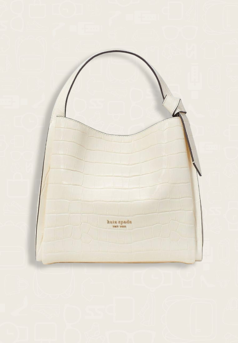 Kate Spade Knott Croc-embossed Medium Crossbody Tote Halo White