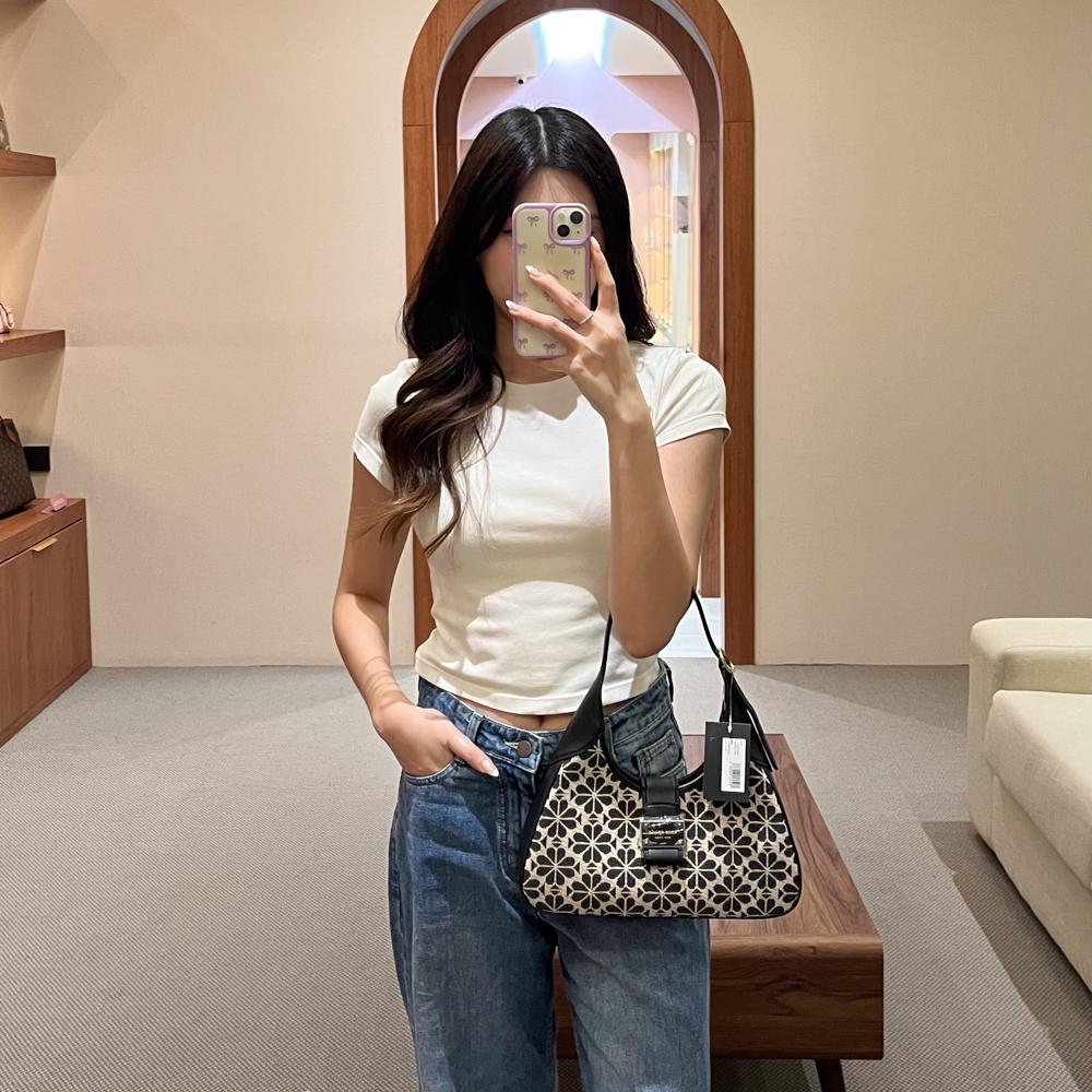 Kate Spade Tas KATE SPADE JACQUARD FLORAL NOUVEAU BLACK FLAP HOBO BAG 100% ORIGINAL