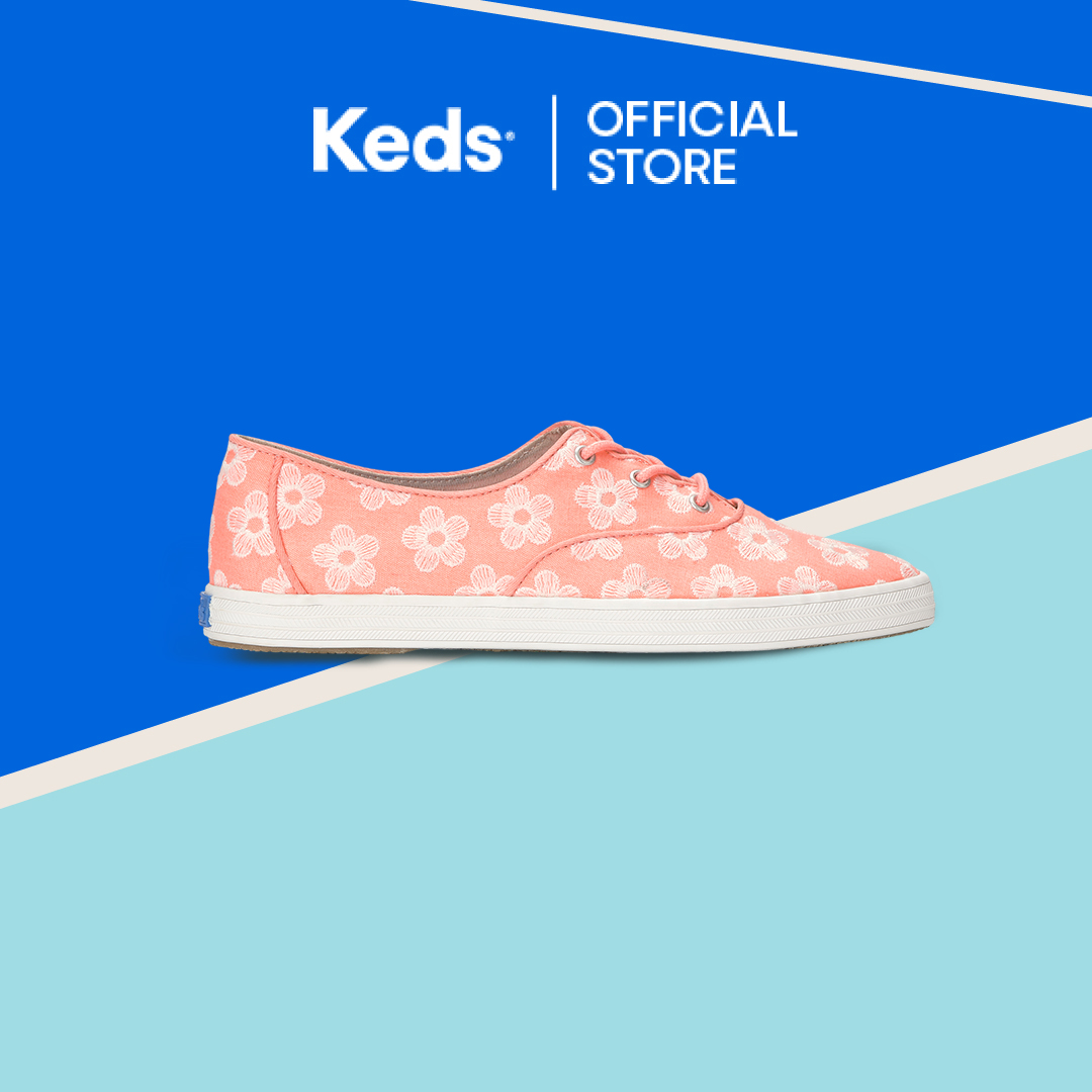 KEDS Women Ss26 Wf 04 Champion Point Low Wave Canvas Floral Emb Neon Coral/S Flemcn-WF69375