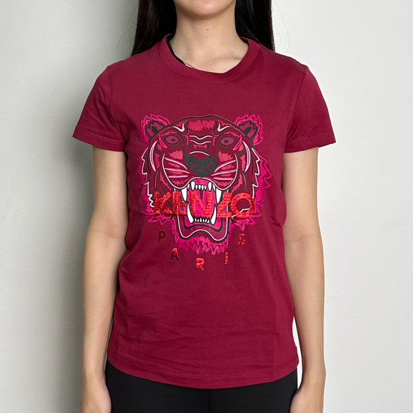 Kenzo Kaos KENZO TIGER RED PINK MAROON TSHIRT LADIES 100% ORIGINAL
