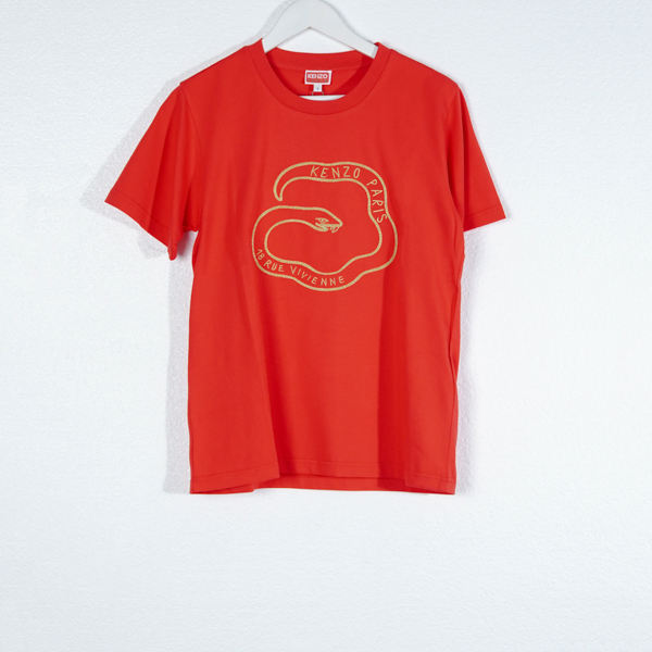 Kenzo Kaos KENZO SNAKE GOLD OUTLINE EMBROIDERY RED TSHIRT 100% ORIGINAL