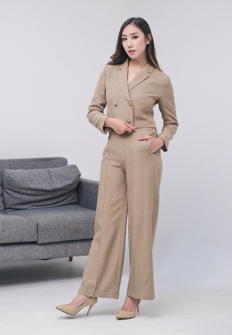 KICHI BATIK Setelan Della Blazer dan Celana Possie Brown
