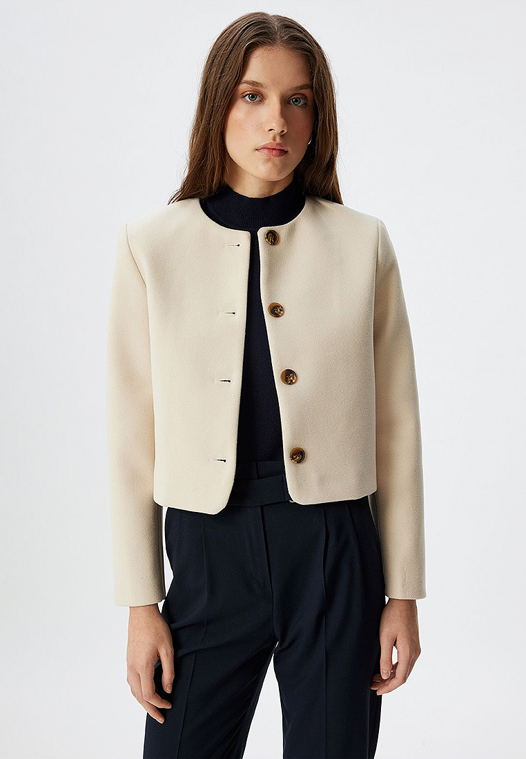 KOTON Buttoned Collarless Crop Jacket