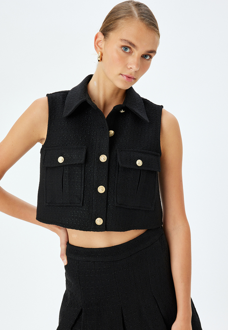 KOTON Crop Tweed Vest