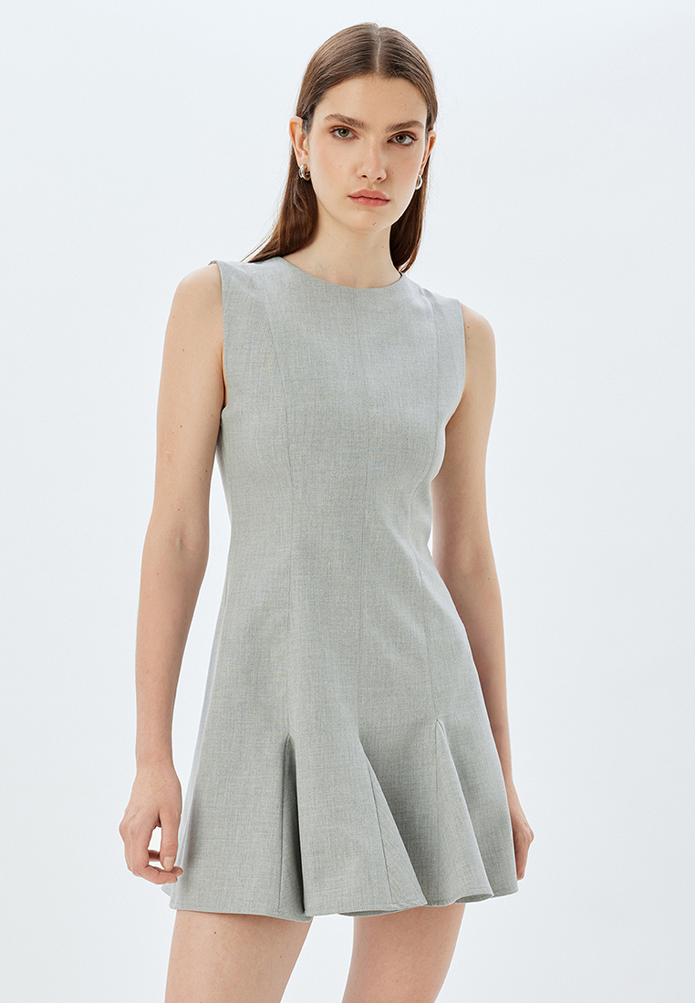 KOTON Scoop Neck Sleeveless Flounces Ruffles Pleated Mini Dress
