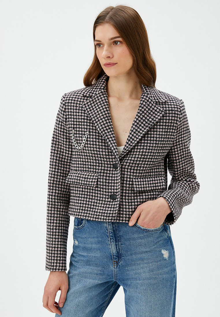KOTON Crop Tweed Jacket with Chain Detail