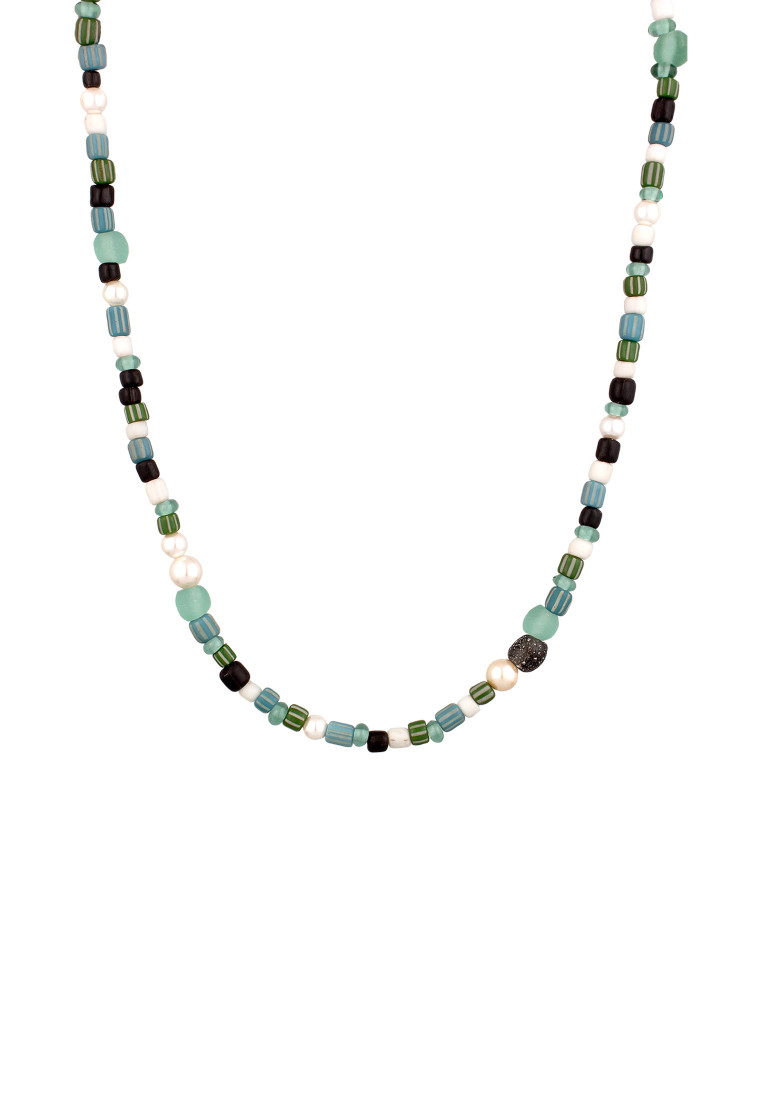 KUZZOI EXCLUSIVE Kalung Perhiasan Perak 925 Pria Beads Synthetic Pearl Embellished with Crystal by S