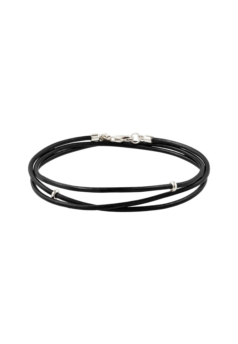 Kuzzoi Gelang Kulit Bracelet Perak 925 Pria Warna Hitam