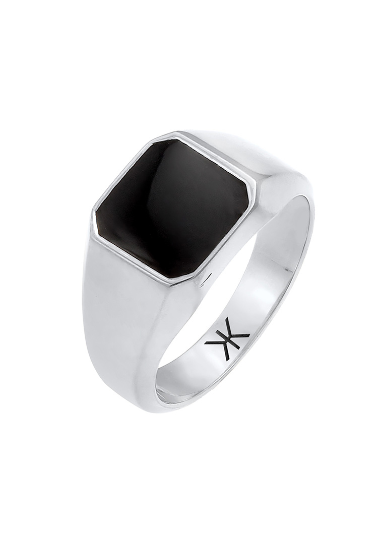 Kuzzoi Cincin Ring Perak 925 Pria Signet Enamel Hitam