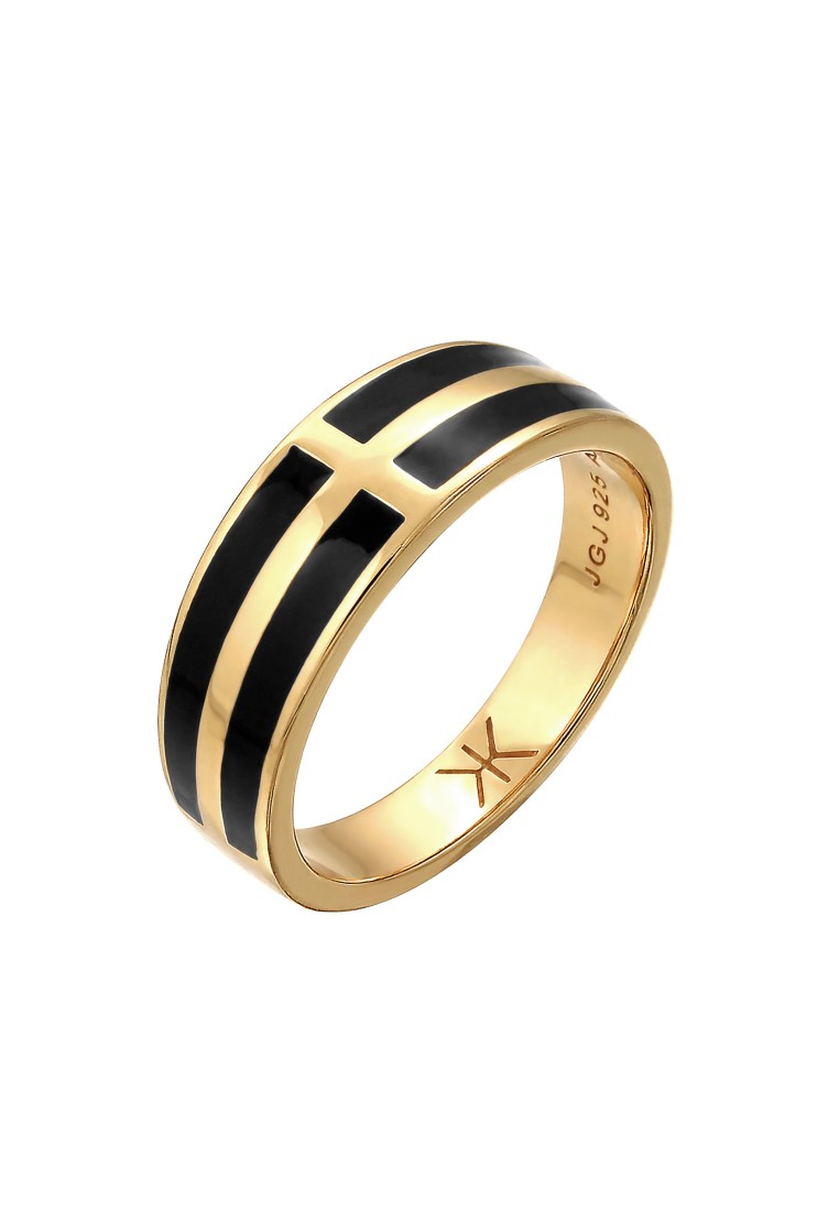 Kuzzoi Cincin Ring Perak 925 Lapis Emas Pria Enamel Hitam