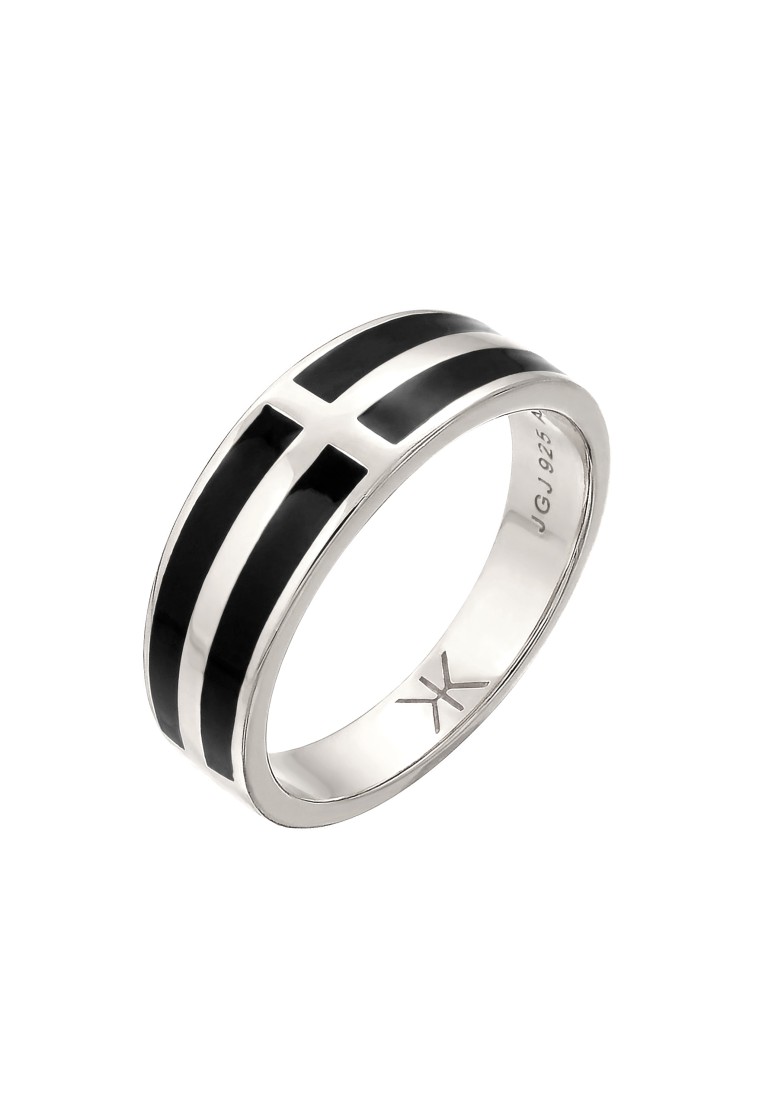 Kuzzoi Cincin Ring Perak 925 Pria Enamel Hitam