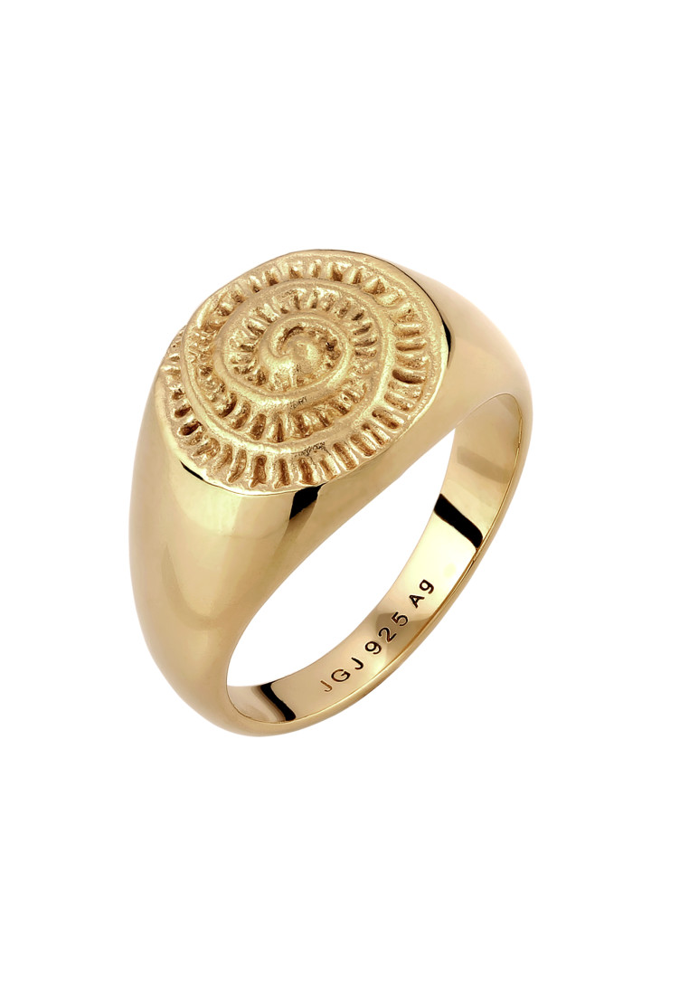 Kuzzoi Cincin Signet Ring Perak 925 Lapis Emas Pria Desain Siput Classic Timeless