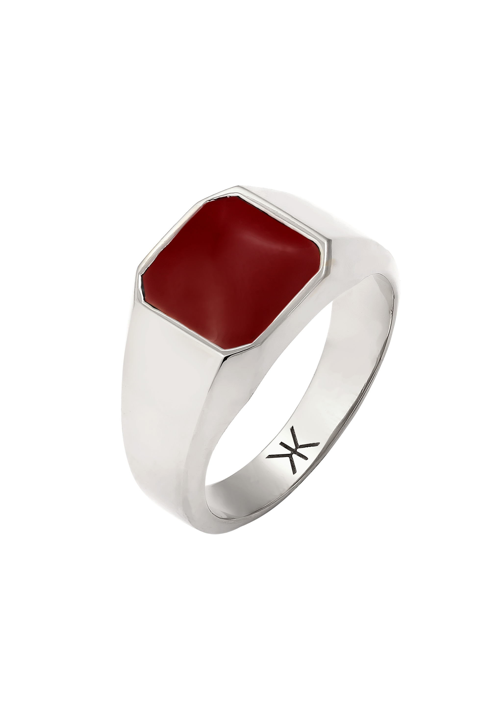 Kuzzoi Cincin Ring Perak 925 Pria Signet Enamel Merah