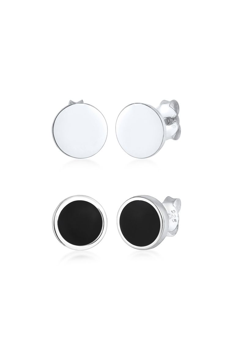 Kuzzoi Anting Stud Earrings Perak 925 Pria Medali Enamel
