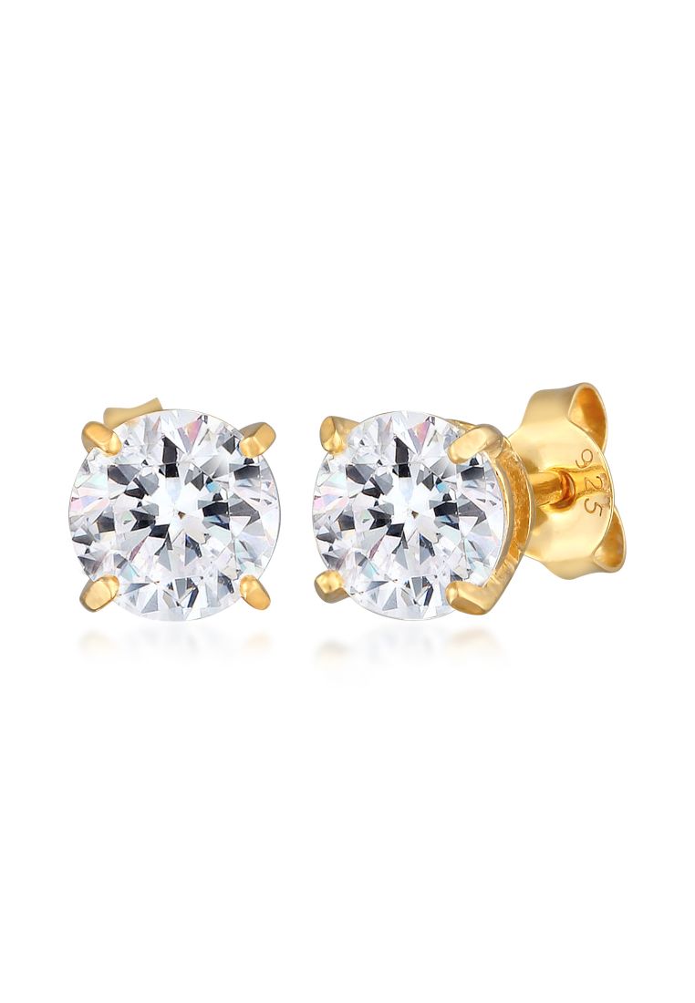 Kuzzoi Anting Stud Earrings Perak 925 Lapis Emas Pria Kristal Swarovski® Putih