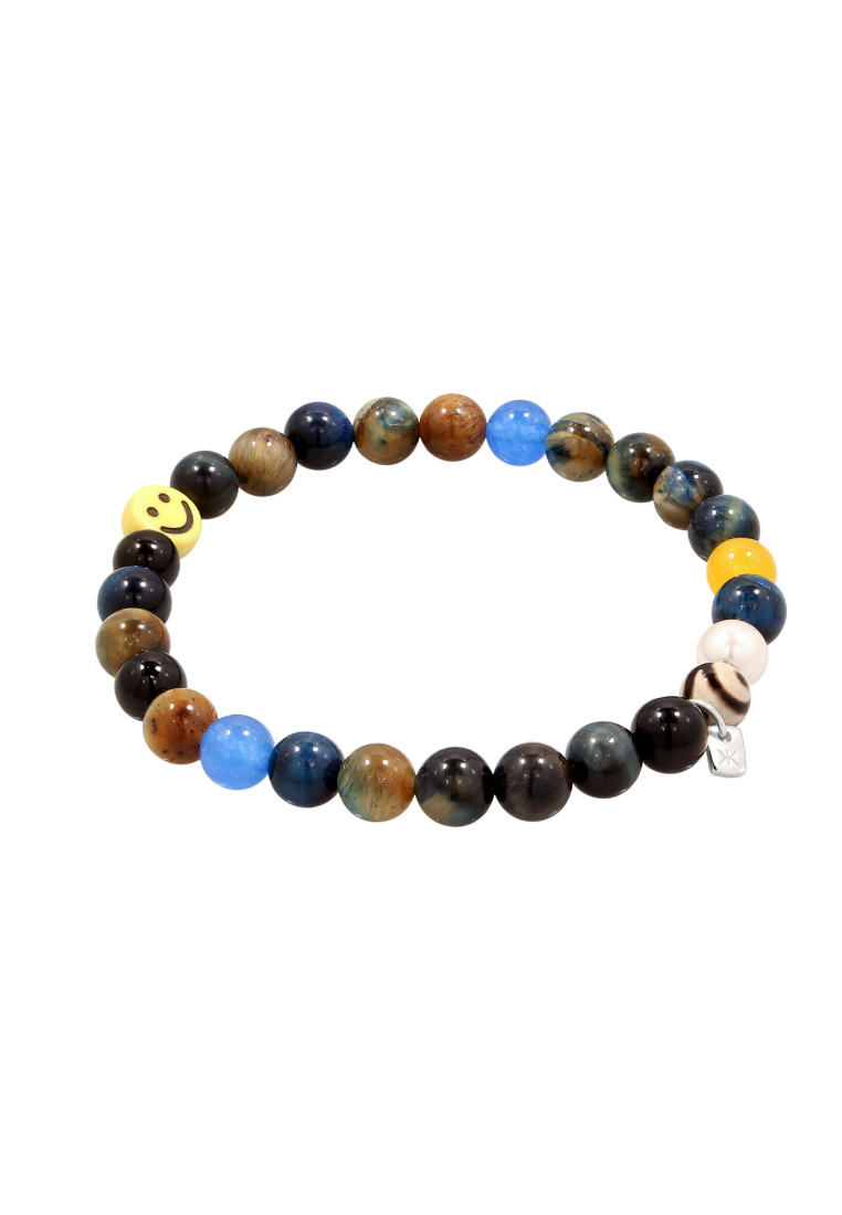 Kuzzoi EXCLUSIVE Gelang Perhiasan Perak 925 Pria Smiling Face Beads Agate, Tigers Eye Embellished wi