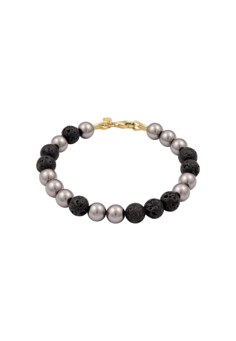 Kuzzoi EXCLUSIVE Gelang Perhiasan Perak 925 Pria Ball Lava Grey Black Embellished with Pearl by Swar