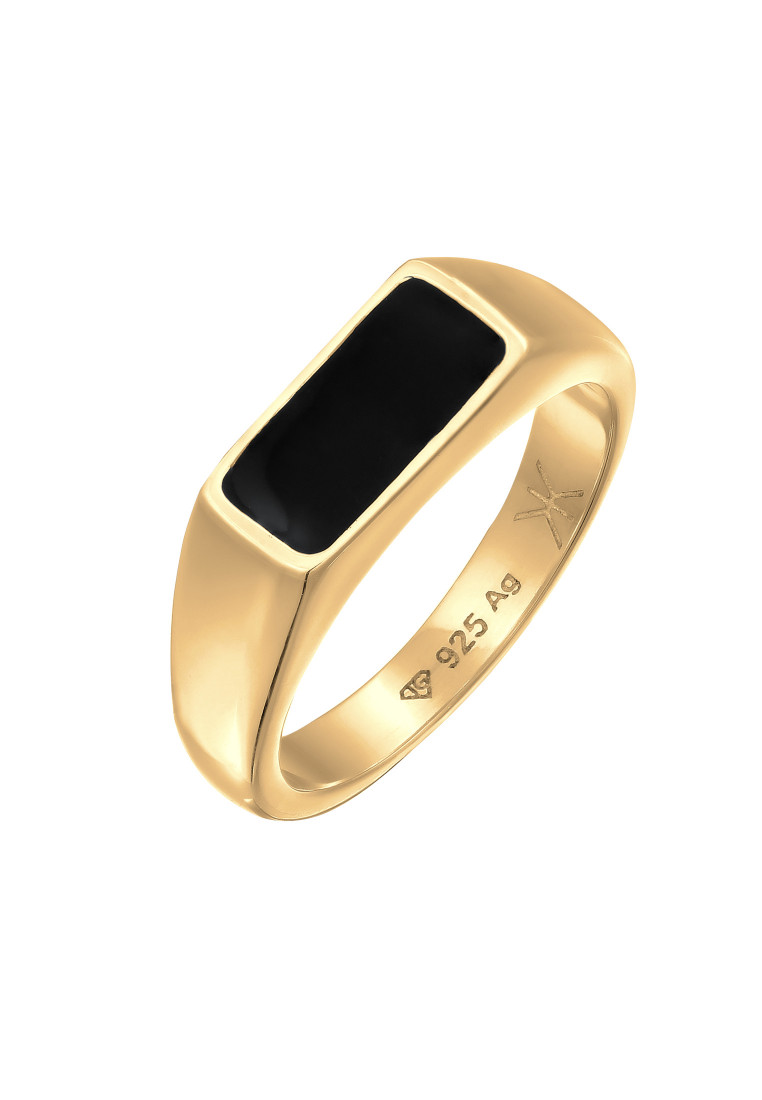 Kuzzoi Cincin Ring Perak 925 Lapis Emas Pria Persegi Enamel