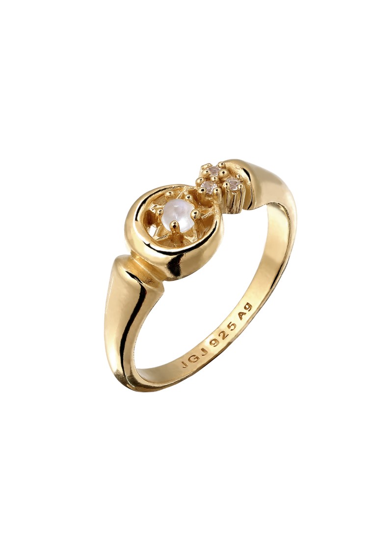 Kuzzoi Cincin Ring Perak 925 Lapis Emas Pria Bintang Moonstone
