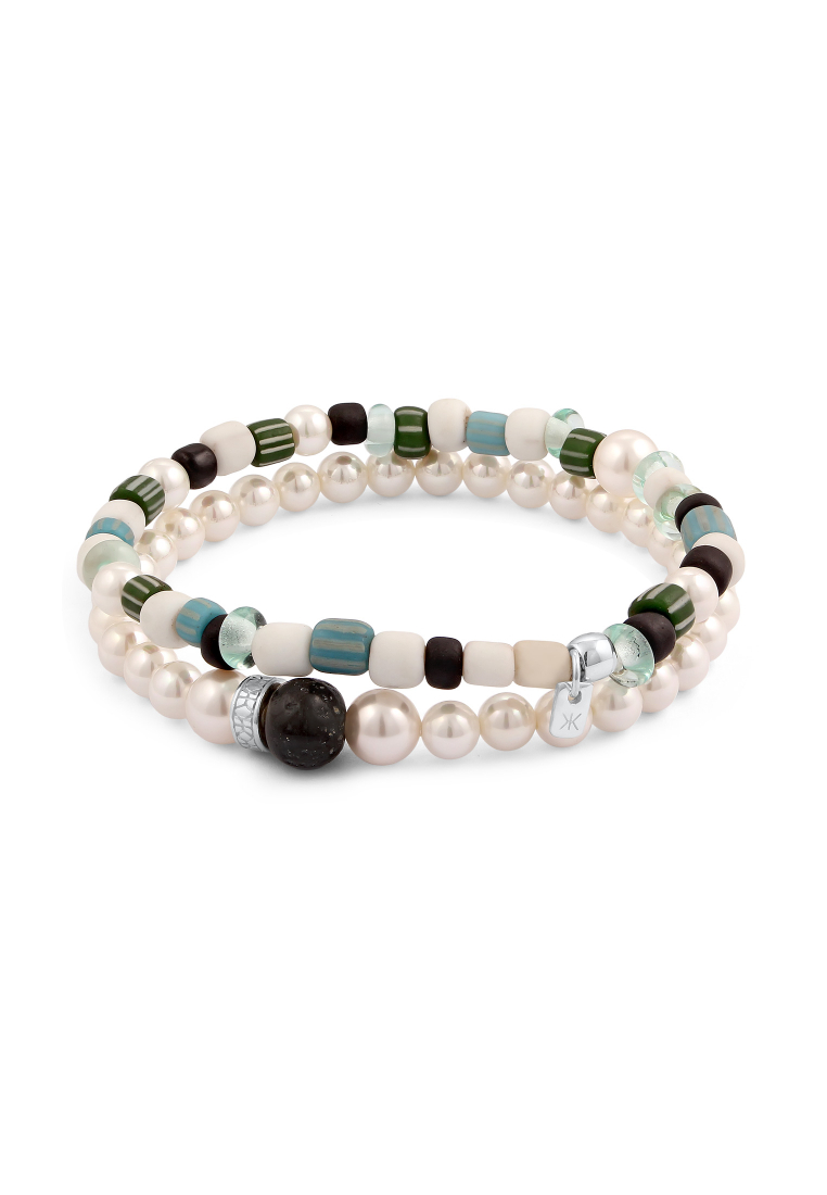 Kuzzoi EXCLUSIVE Gelang Perhiasan Perak 925 Pria Set Synthetic Pearl Embellished with Crystal by Swa