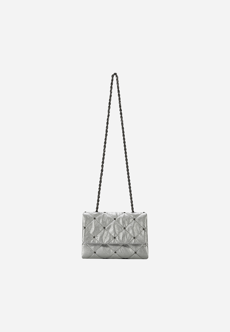 Kwani Lozenges Studded Bag Micro - Silver